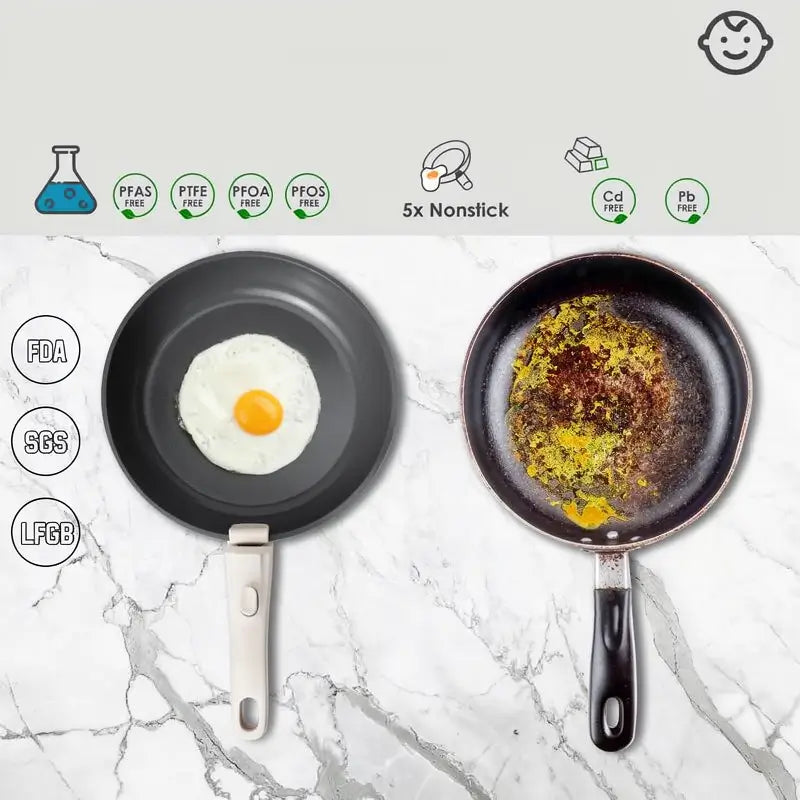 22-Piece Ceramic Non-Stick Cookware Set with Detachable Handles Non-Toxic Space-Saving Pots and Pans for RV Kitchen Induction Healthy Milk Pan Set