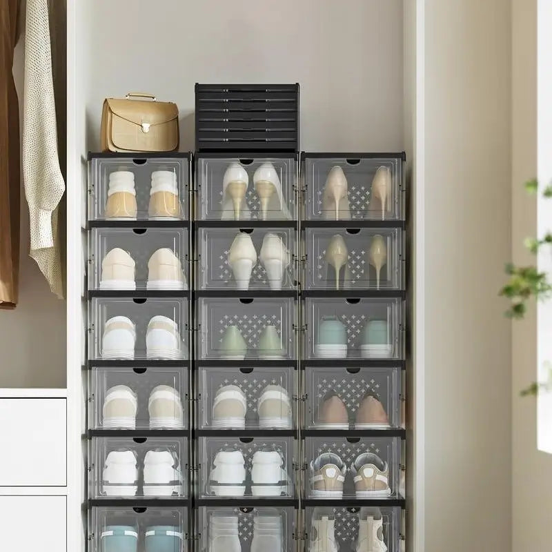 Foldable Stackable Shoe Boxes Clear Plastic Storage for Large Footwear up to 31 cm High-Quality PP Material Space-Saving Design Portable Organizer