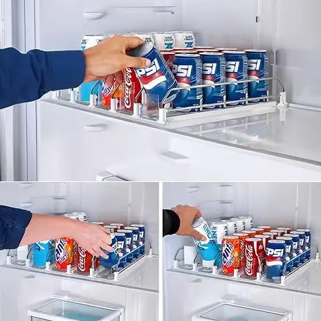 Automatic Drink Organizer for Fridge, Self-Pushing Soda Can Dispenser for Refrigerator, 355 ml to 591 ml Beverage Holder, Clear Durable Material
