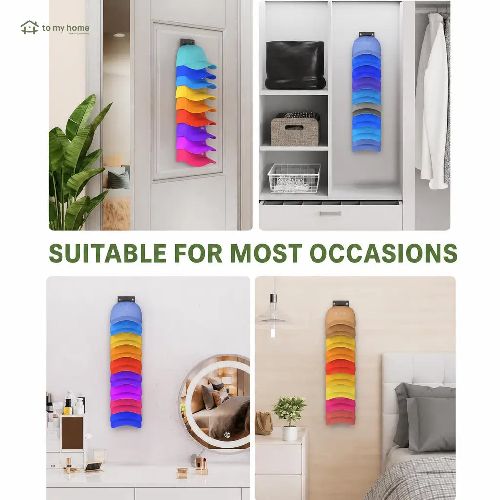 Wall mounted baseball cap organizer, 2-pack adhesive hat rack holding 18 caps for easy access in closets, bedrooms, and wardrobes Tomyhome Global