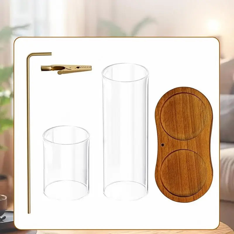 2-in-1 Incense Candle Holder with Wooden Base Glass Ash Catcher, Aromatherapy Diffuser for Bedroom, Scented Home Fragrance Decor Unique Ornament Gift