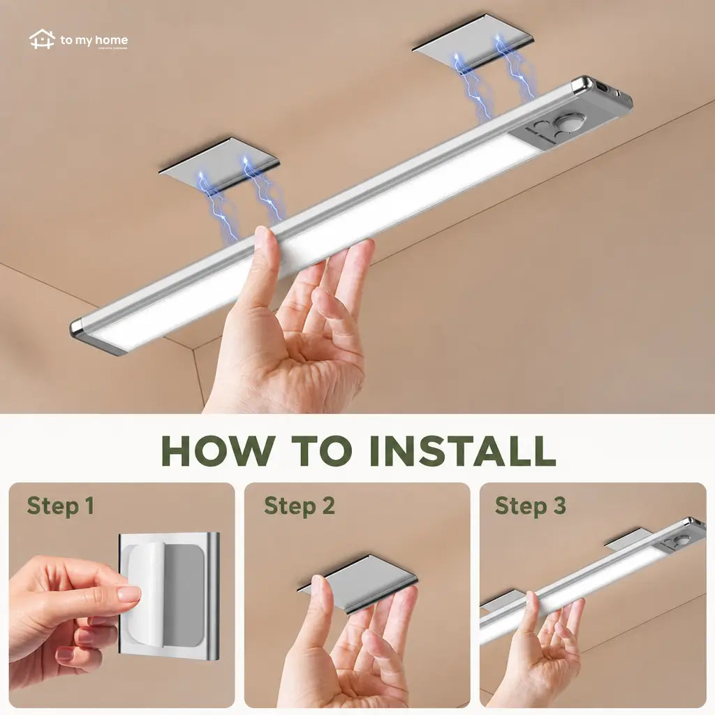 Under cabinet motion sensor lights, USB-C rechargeable dimmable 76 LED white light bars for kitchens, closets, pantries and stairs, 2 pack Tomyhome Global