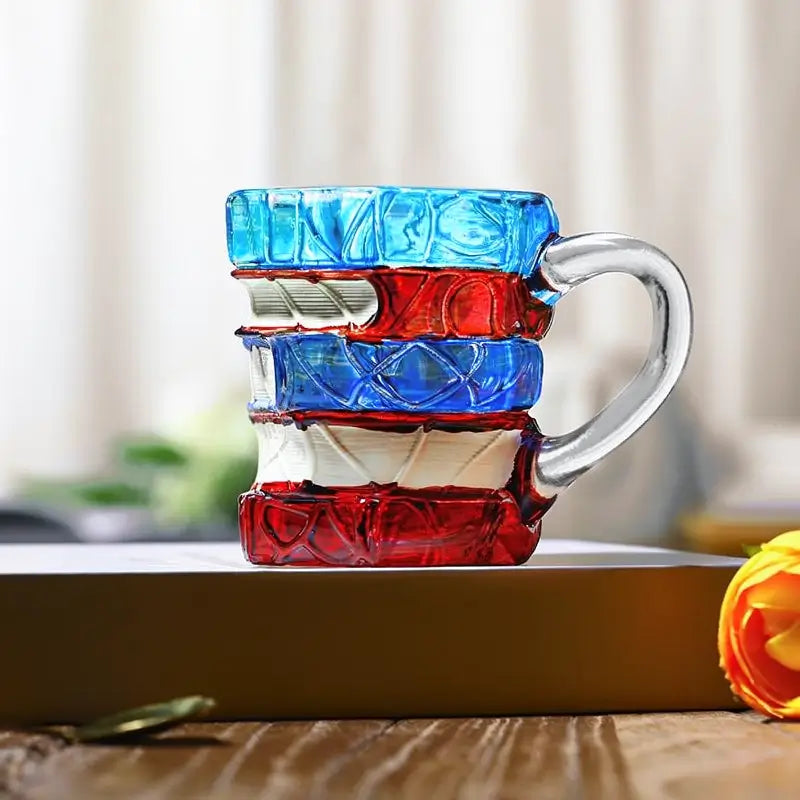 3D Stacked Book Coffee Mug Ceramic Literature Lover Cup Creative Library Style Porcelain Tea Mug Christmas Gift for Bookworms Home Office Decor