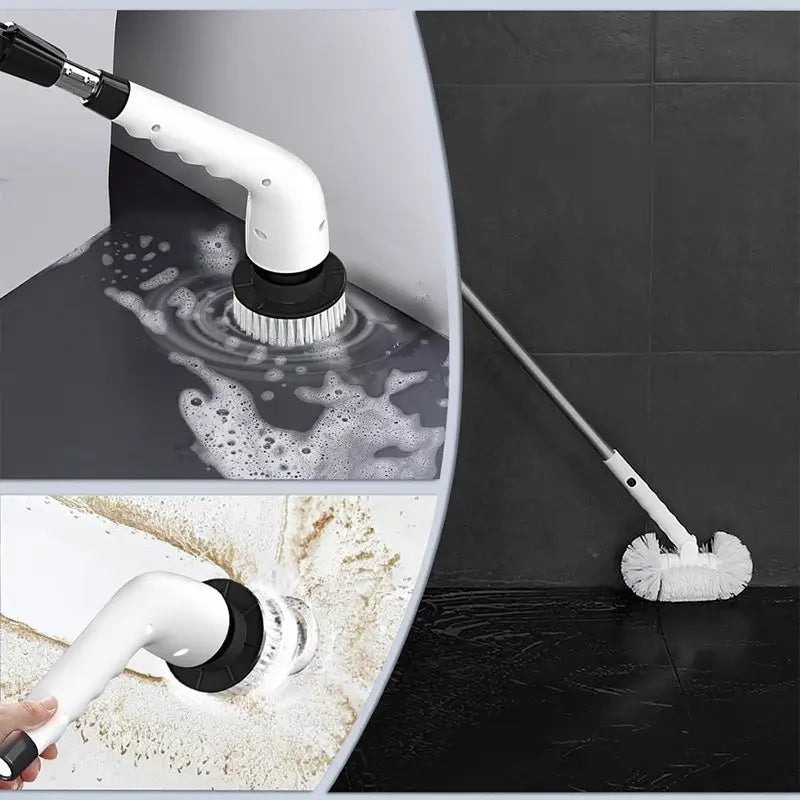 Electric Spin Scrubber Cordless Shower Cleaning Brush IPX7 Waterproof 4 Heads 3 Adjustable Handles for Bathroom Kitchen Floor Window Tile Pool