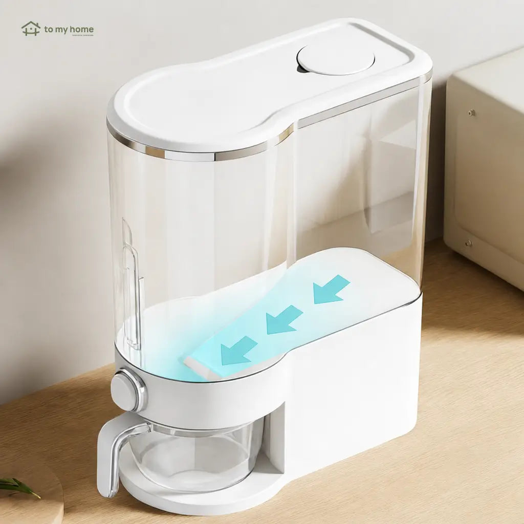 Airtight rice dispenser with measuring cup, insect-proof 22 lb grain storage container for kitchen pantry, pet food and everyday dry goods Tomyhome Global