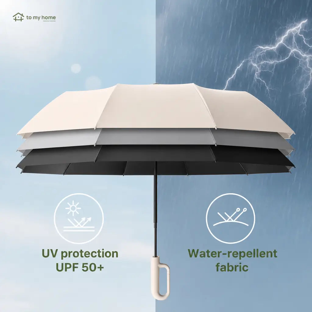 Automatic folding umbrella with 10-rib wind-resistant frame and loop buckle for commuting, travel, rain and sun protection for men and women Tomyhome Global
