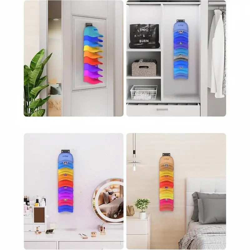 Wall Mounted Baseball Cap Rack Hat Organizer Adhesive Mount Storage for Closet Door Bedroom Space Saving Hat Display Easy Access Sturdy Pack of 2