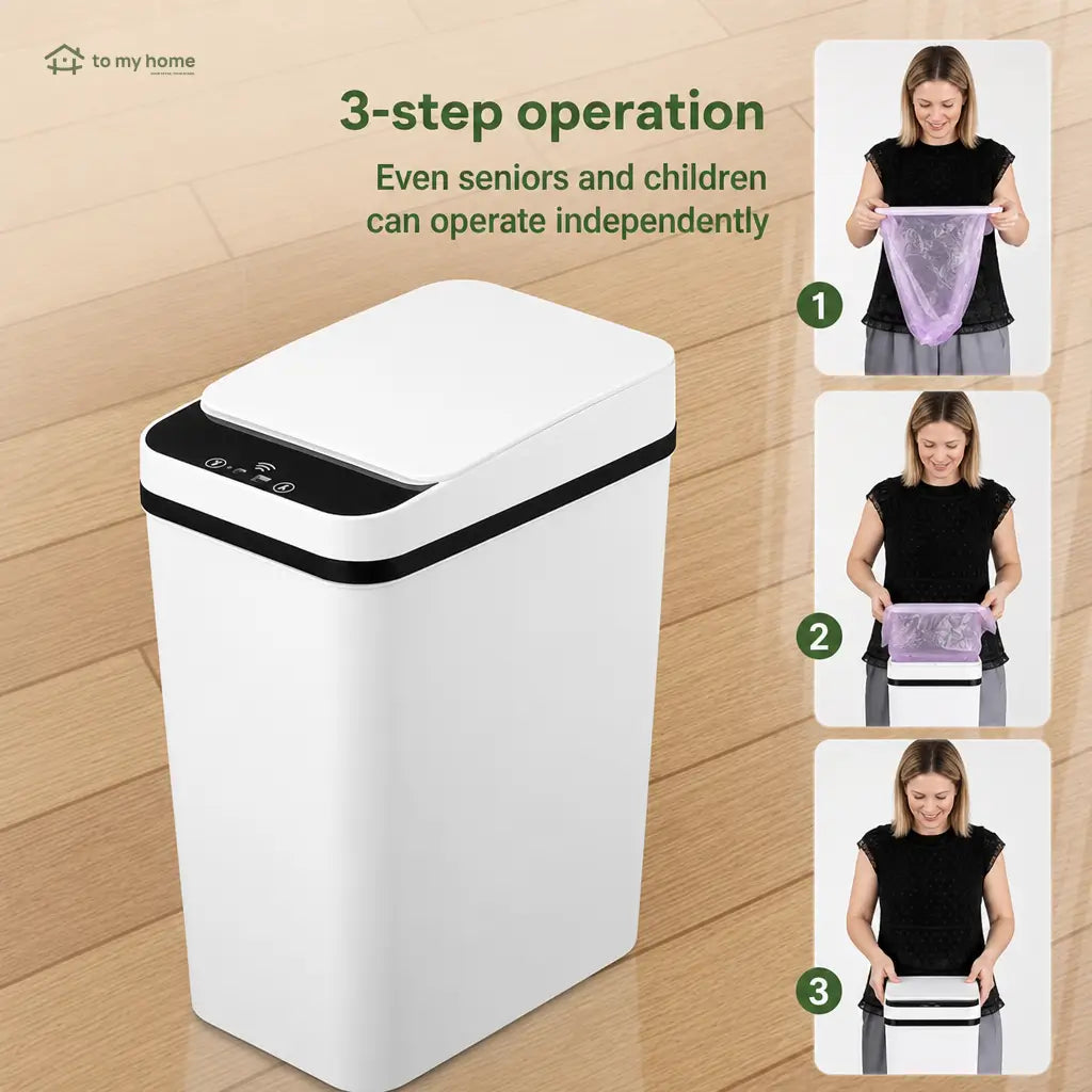 12L Touchless Motion Sensor Trash Can with Airtight Lid, Slim Waterproof Design, and Low-Noise Lid for Kitchen, Bathroom, Bedroom, Office Use Tomyhome Global