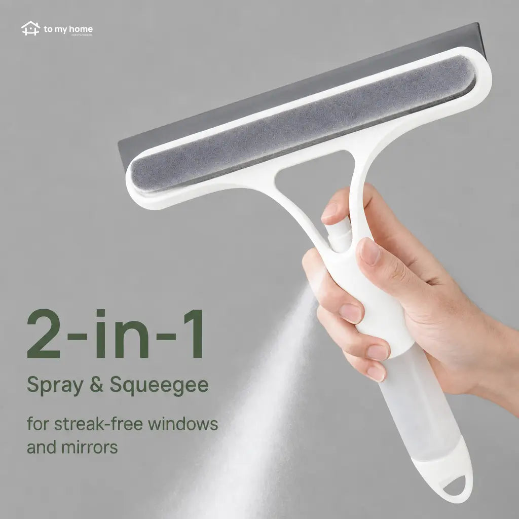 3-in-1 window cleaning squeegee with spray, scraper and microfiber scrubber, lightweight tool for car windshields, glass and tabletops Tomyhome Global