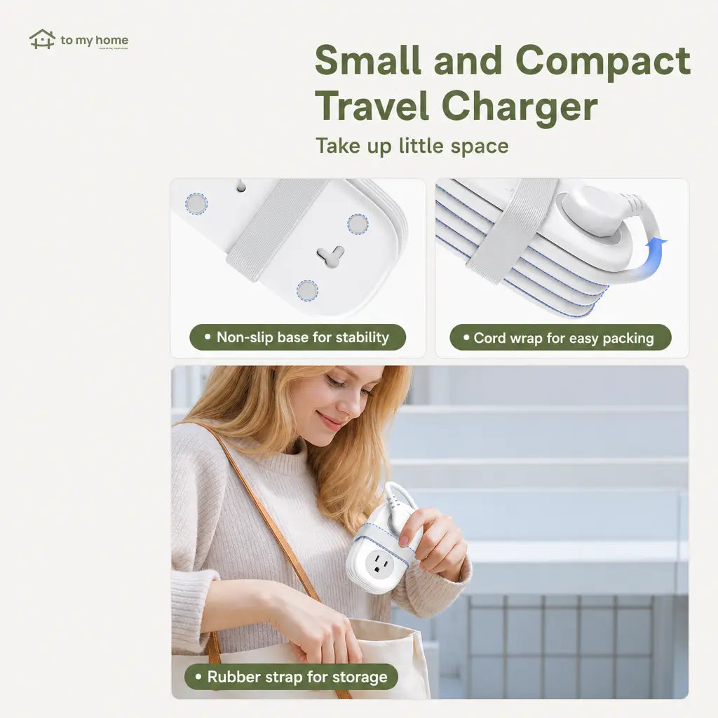 Compact travel power strip with 4 AC outlets, USB-C, flat plug and 1.25 m cord for cruises, hotels and office desks Tomyhome Global