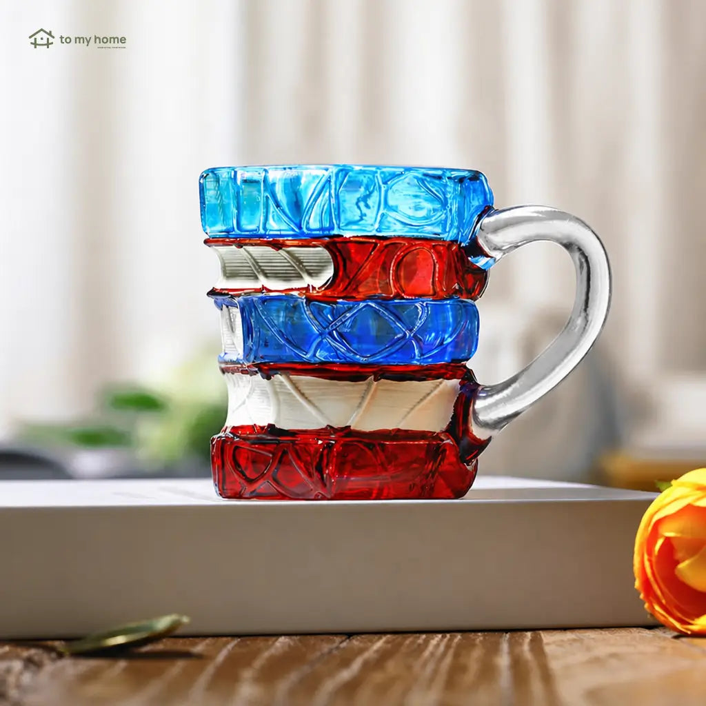 Stackable book-shaped ceramic mug with colorful 3D artwork, heat-resistant handle, reusable coffee cup creative gift for readers at home or office Tomyhome Global