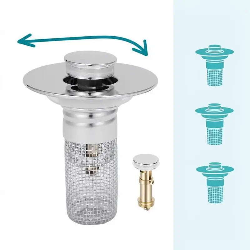 Bathroom Sink Stopper Hair Catcher Universal Pop Up Sink Drain Filter with Stainless Steel Filter Basket and Brass Drain Plug for Home Use