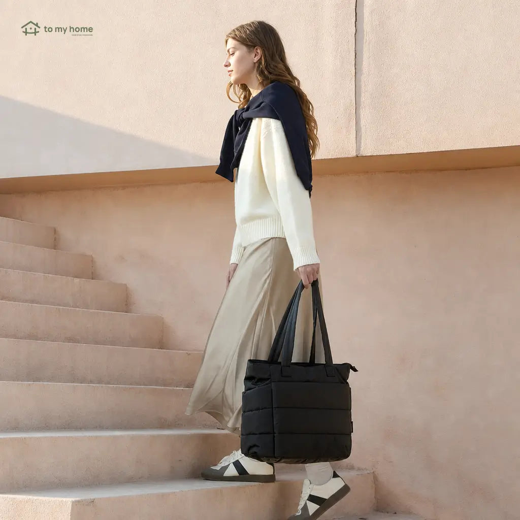 Lightweight puffer tote bag with laptop sleeve, zip closure and pockets for work, travel, gym and everyday commuting essentials Tomyhome Global