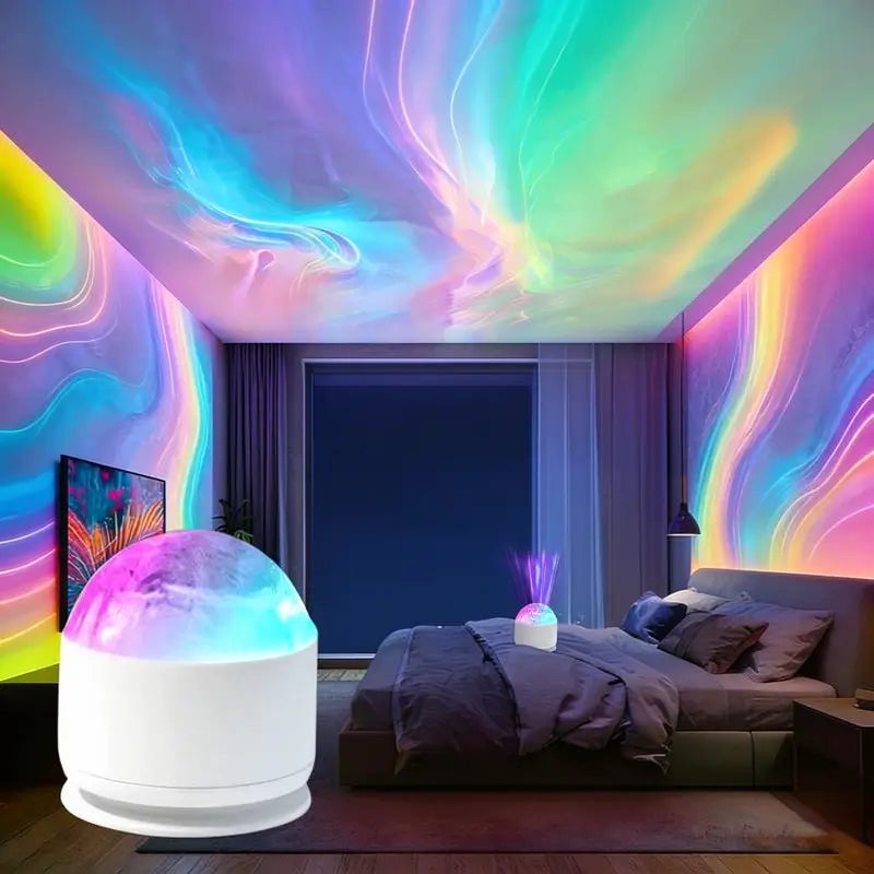 Luz Projetora 3D de Ondas de Água e Mar com Modo RGB de 16 Cores e Controlo Remoto para Relaxamento no Quarto, Ambiente Noturno Romântico e Iluminação Decorativa de Ambiente