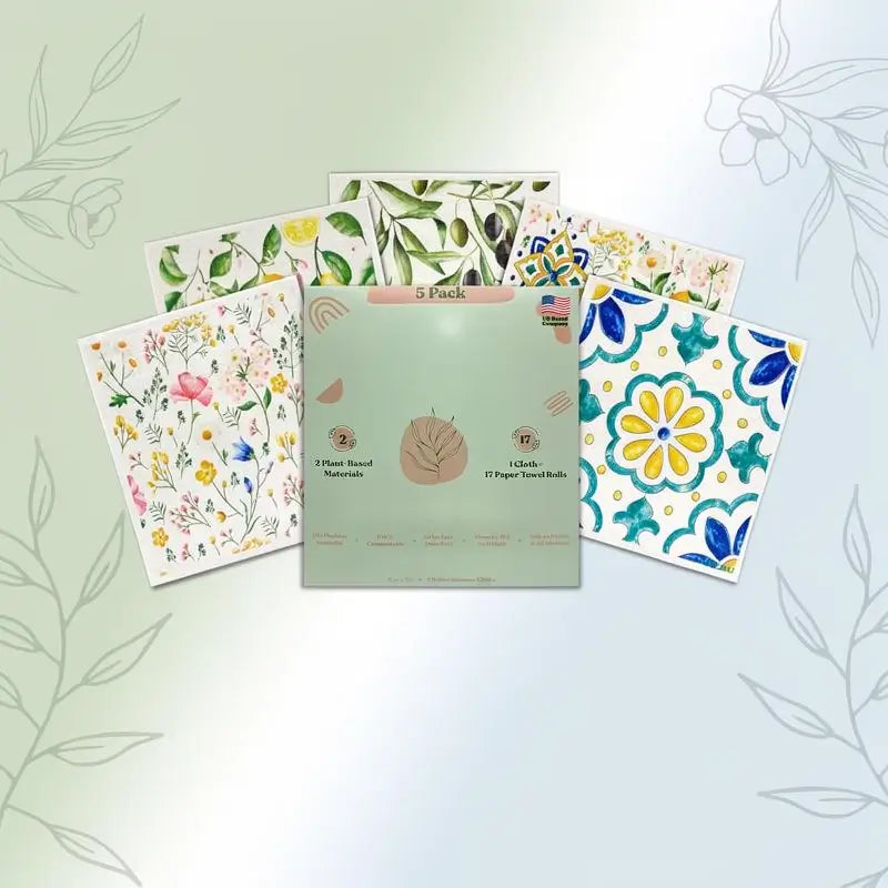 Strofinacci Svedesi Confezione 5 Pezzi Spugne Riutilizzabili Cotone Lavabili Assorbenti Biodegradabili Antigraffio Panni Cucina per Casa Lavello Set Uso Quotidiano