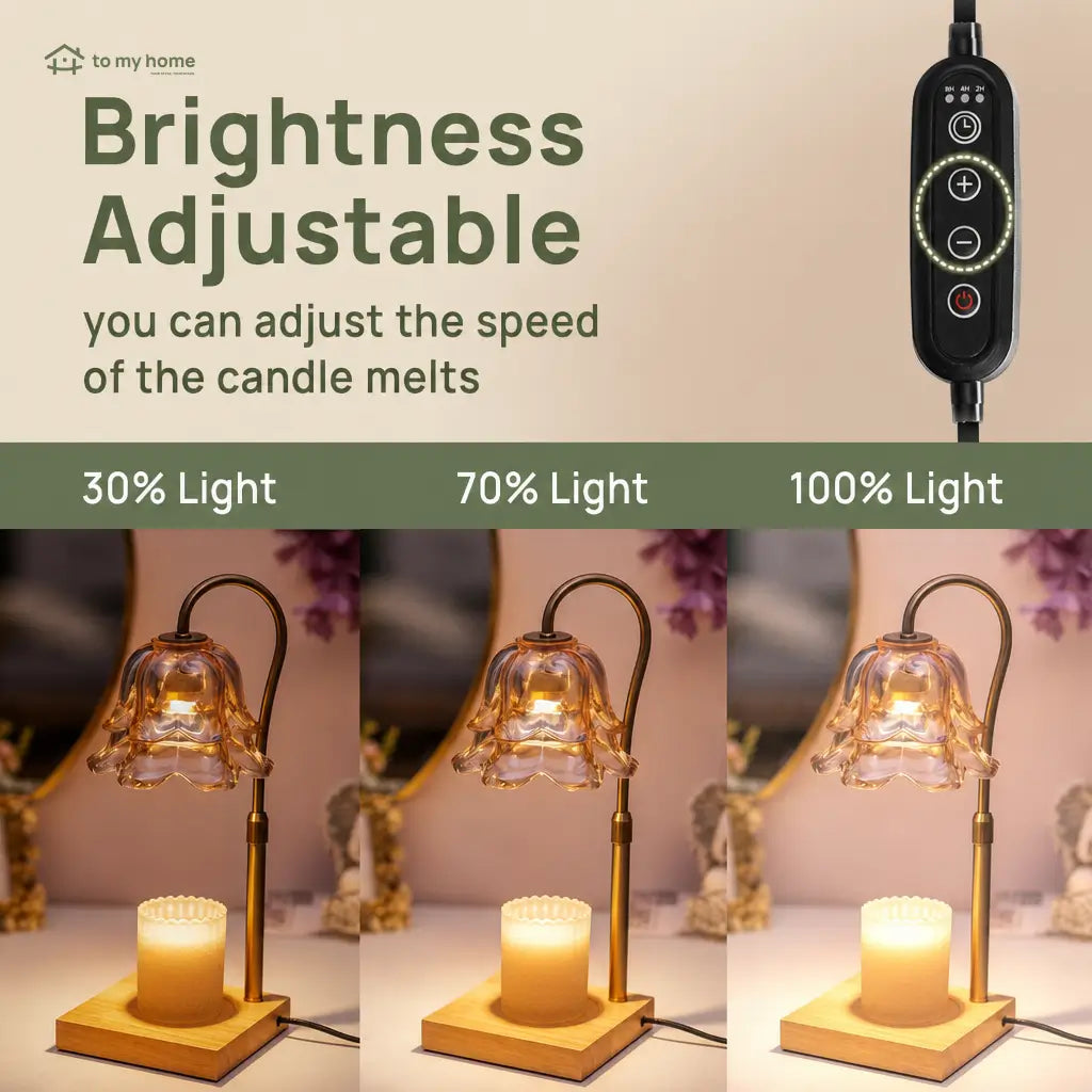 Glass flower candle warmer lamp with adjustable height, timer and dimmable light for flameless home fragrance in bedrooms and living spaces Tomyhome Global