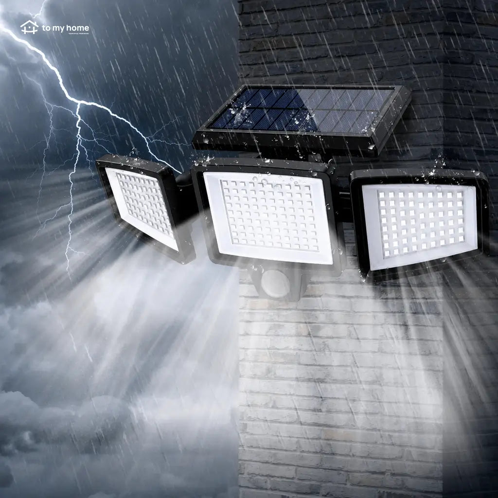 3-head solar motion sensor light, IP65 waterproof 210 LED outdoor security floodlight with remote control for driveway, garden, garage and porch Tomyhome Global