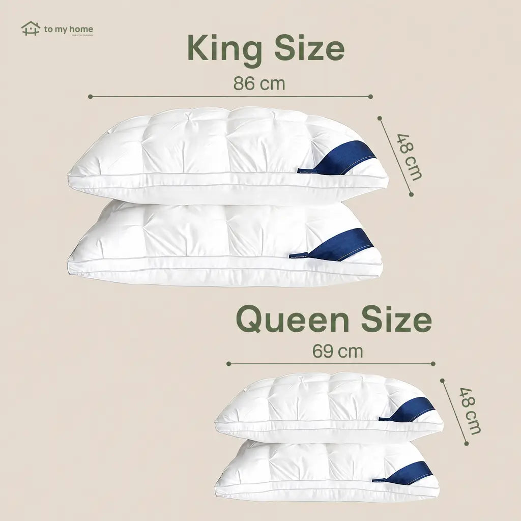 Soft hotel-style down alternative bed pillows with gusseted neck support for side, back, and stomach sleepers, available in queen or king sizes Tomyhome Global