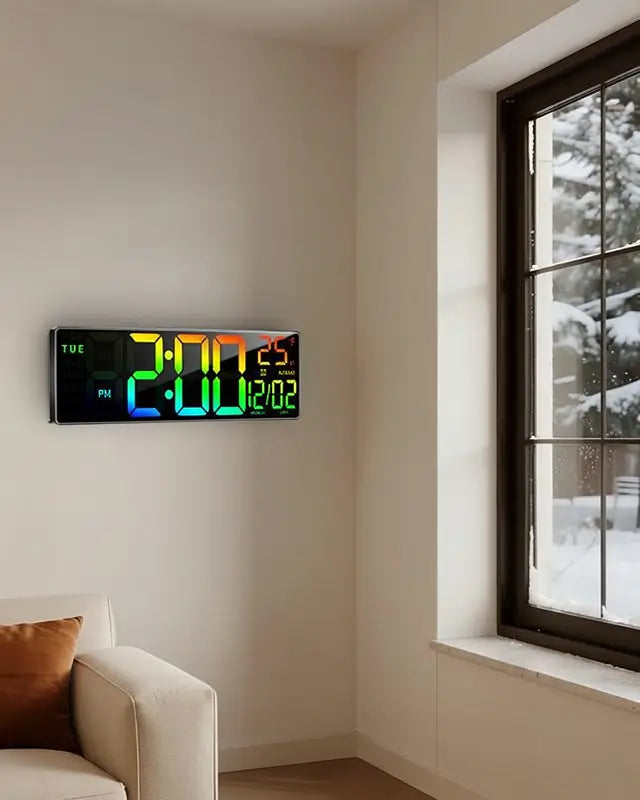 42 cm Large Digital Wall Clock with Bluetooth Sync RGB LED Lights 11 Scene Modes Remote Dual Alarms Auto DST Temperature for Office Gaming