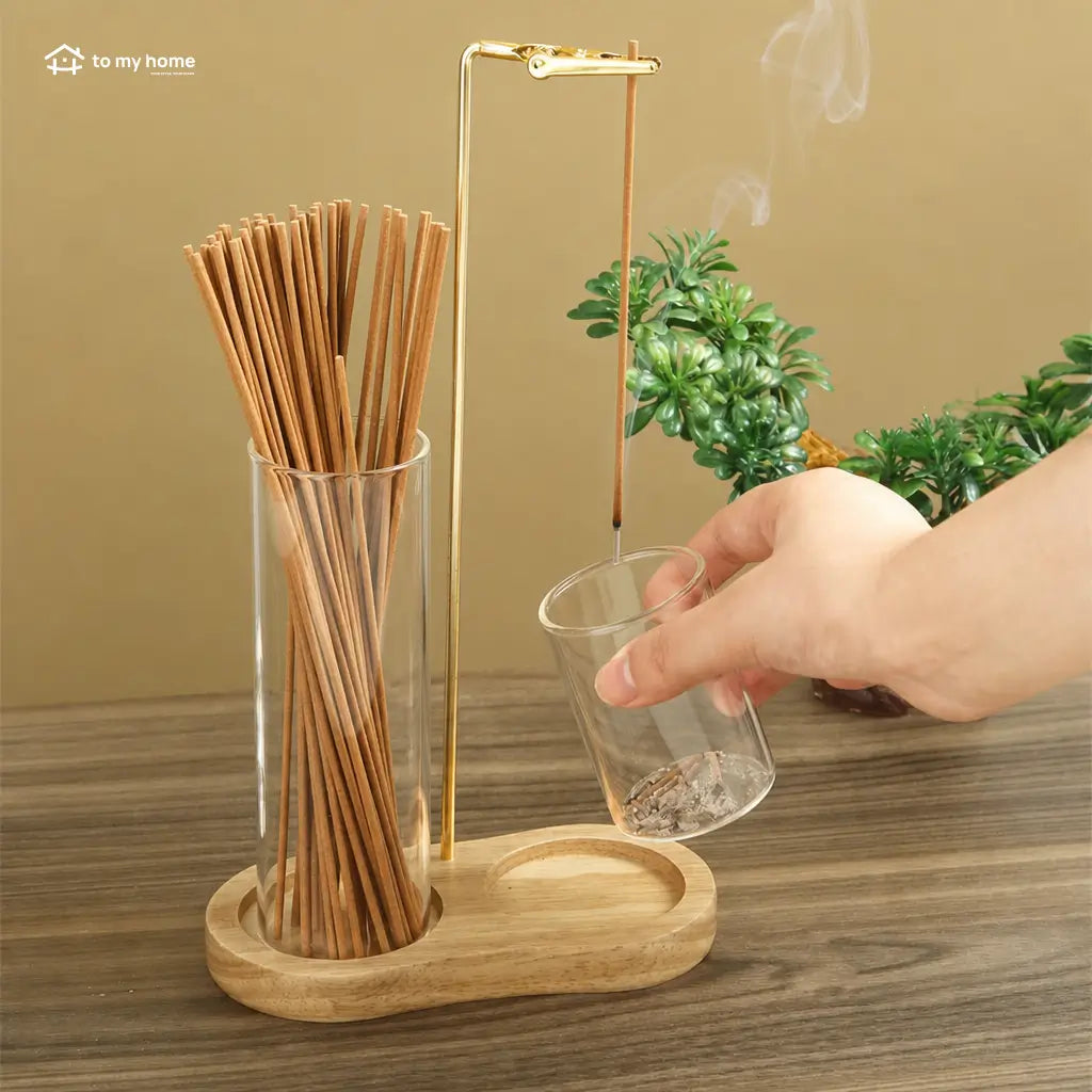 2-in-1 wooden incense and candle holder with removable glass ash catcher for meditation, yoga, bedroom and minimalist home decor Tomyhome Global