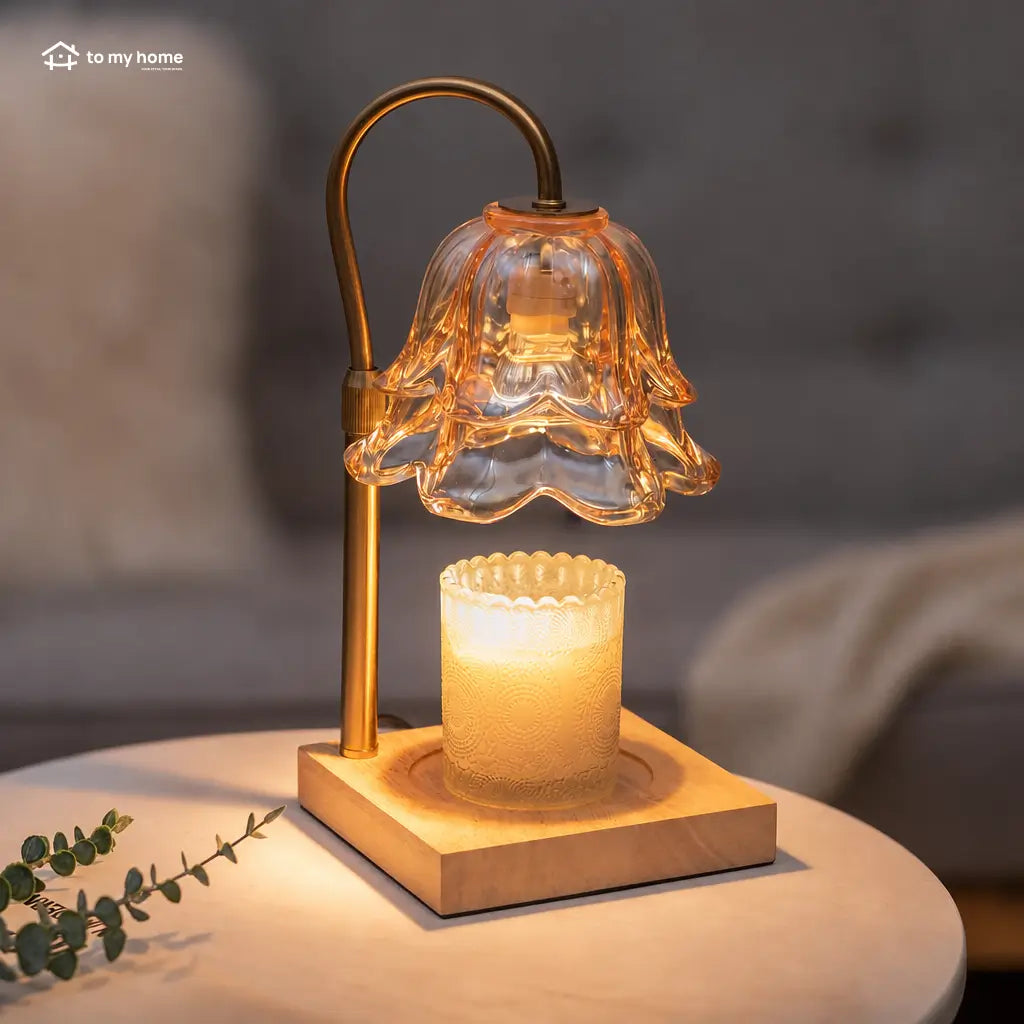 Glass flower candle warmer lamp with adjustable height, timer and dimmable light for flameless home fragrance in bedrooms and living spaces Tomyhome Global