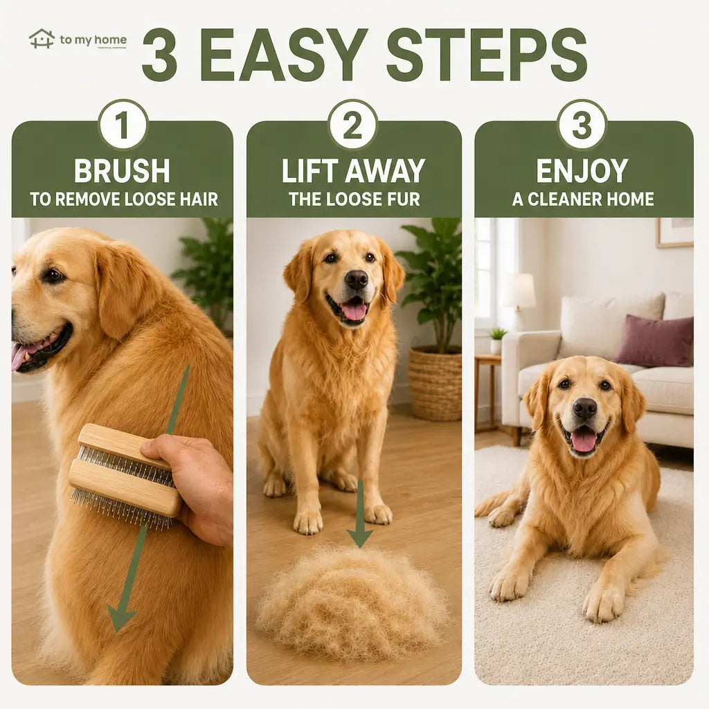 Wooden deshedding brush with stainless steel edge for gentle dog, cat, small animal, and horse grooming plus easy furniture hair removal Tomyhome Global