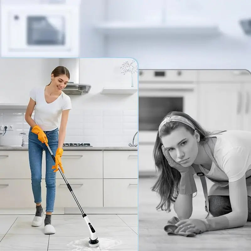 Electric Spin Scrubber Cordless Shower Cleaning Brush IPX7 Waterproof 4 Heads 3 Adjustable Handles for Bathroom Kitchen Floor Window Tile Pool