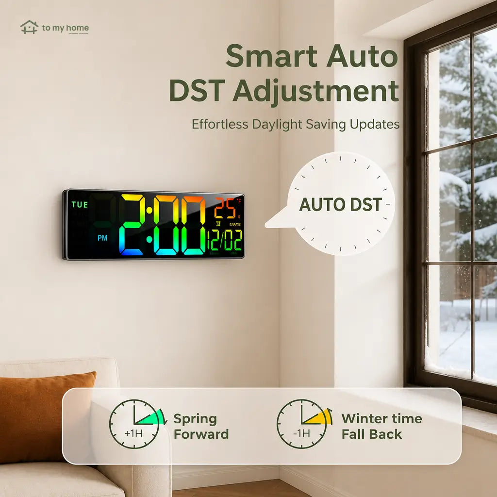 Large digital wall clock with RGB ambient light, dual alarms, and easy-read LED display for home offices, kitchens, classrooms, and gaming rooms Tomyhome Global