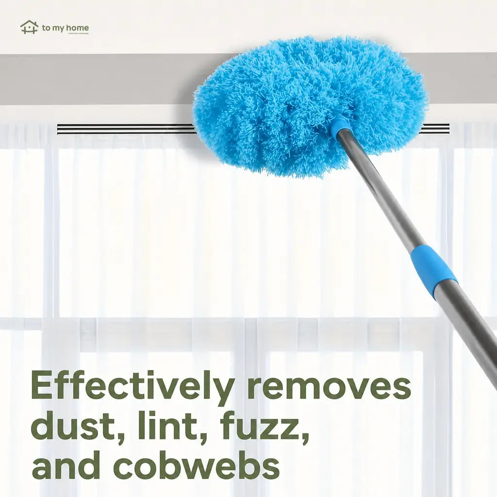 Lightweight extendable microfiber ceiling fan duster with slanted dust-locking head for walls, corners and everyday hard-to-reach home cleaning without ladders Tomyhome Global