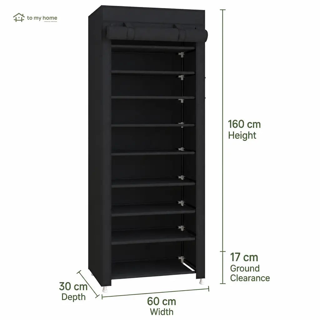 Black 10-Tier Shoe Rack with Dustproof Cover, Adjustable Standing 27-Pair Storage Shelf for Entryways, Closets, Bedrooms and Small Space Home Organization Tomyhome Global