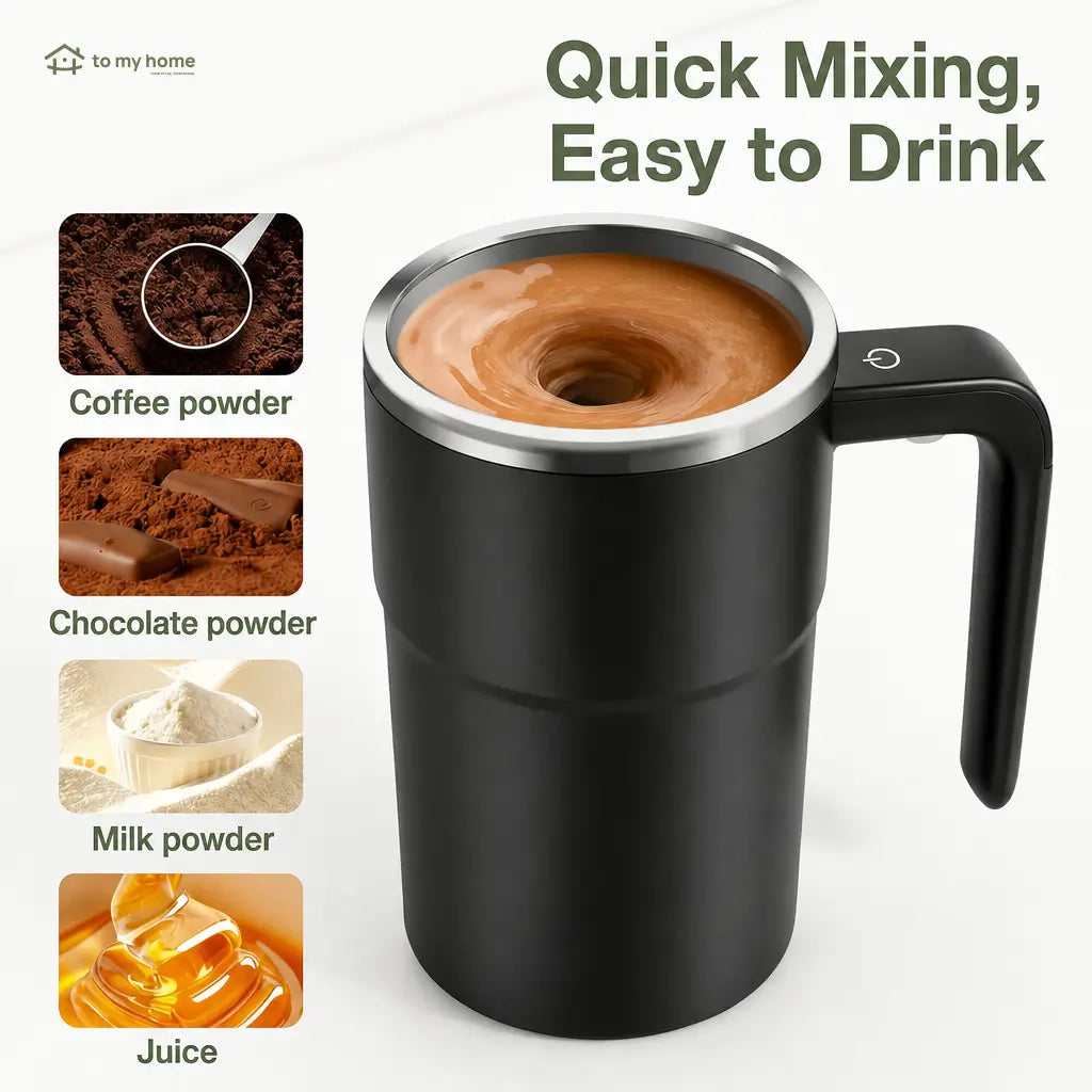Rechargeable magnetic stirring mug with detachable mixer and LCD thermometer for smooth coffee, cocoa, protein shakes, and everyday office or travel drinks Tomyhome Global