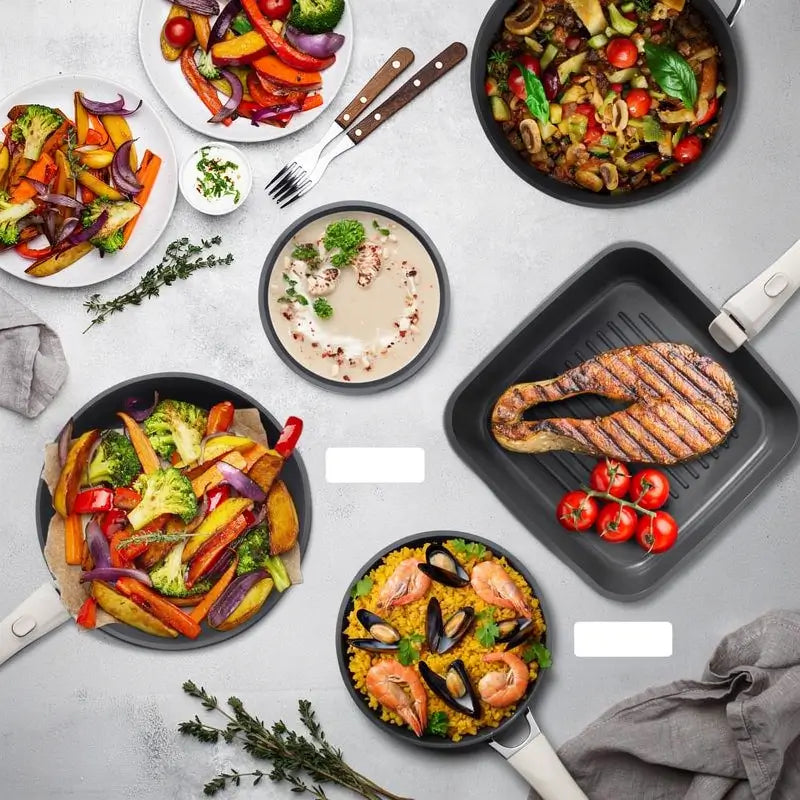 22-Piece Ceramic Non-Stick Cookware Set with Detachable Handles Non-Toxic Space-Saving Pots and Pans for RV Kitchen Induction Healthy Milk Pan Set