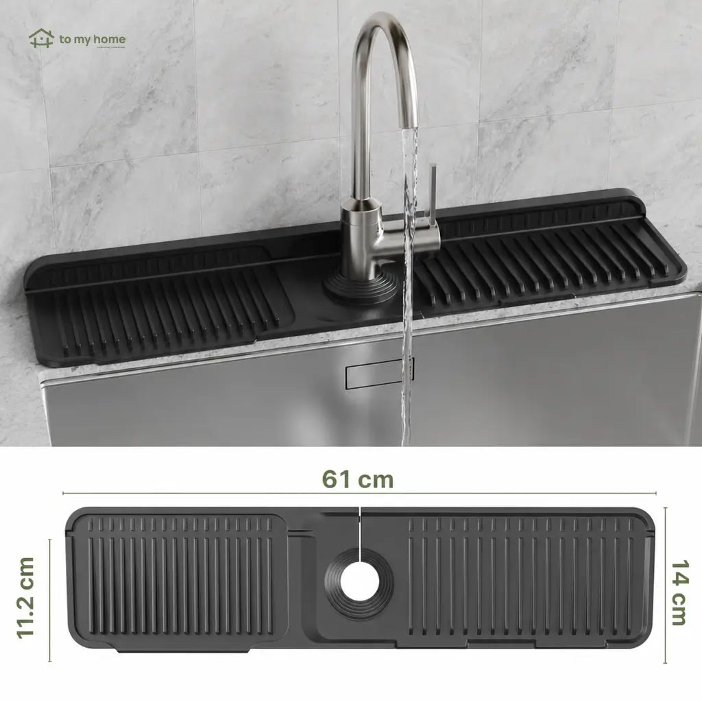 Everyday Silicone Sink Faucet Splash Guard Mat with 5° Self-Draining Slope and Button Lock for Cleaner Kitchen, Bathroom, and RV Counters Tomyhome Global