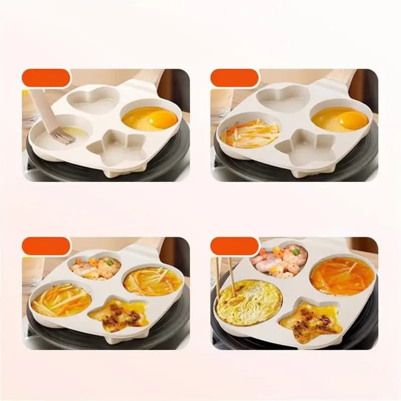 4-Hole Heart-Shaped Pancake Pan Non-Stick Granite Skillet Wood Handle for Egg Omelet Easy-Clean Kitchen Breakfast Cooking Gadget Gift Idea Tool Home