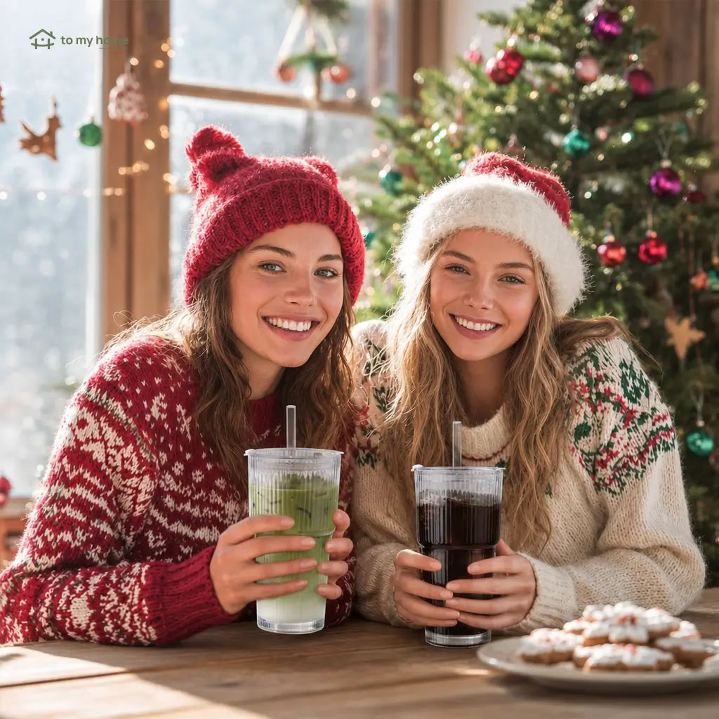 Reusable 562 ml (19 oz) ribbed glass cups with tight-sealing lids and straws for spill-resistant iced drinks, smoothies, cocktails, and commutes Tomyhome Global