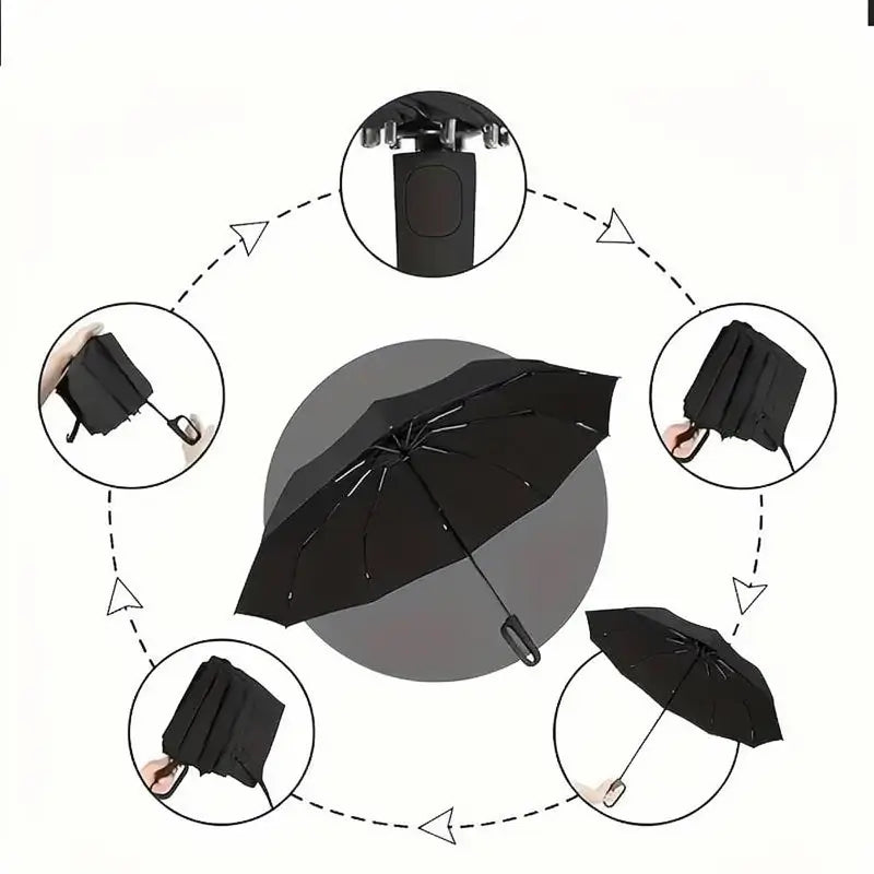 Automatic Folding Umbrella Portable Windproof Waterproof Rain Travel Umbrella with Loop Buckle Handle and Reinforced Ribs for Men Women Outdoor Daily Use