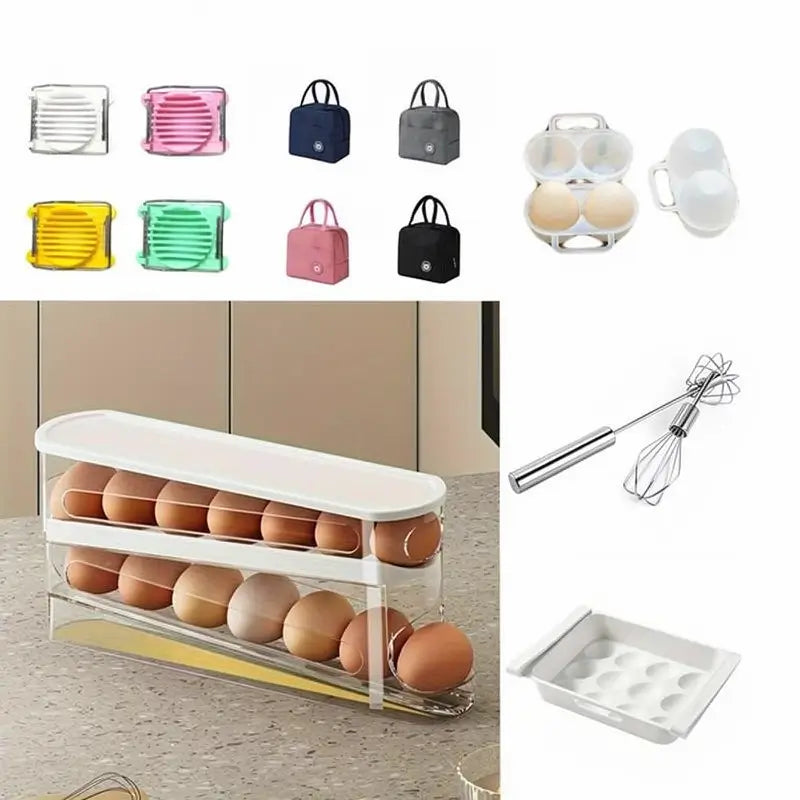 Rolling Egg Storage Box Clear Plastic Space-Saving Refrigerator Organizer Gravity Feed Automatic Dispenser Durable Container for Kitchen Countertop Fridge Pantry Storage