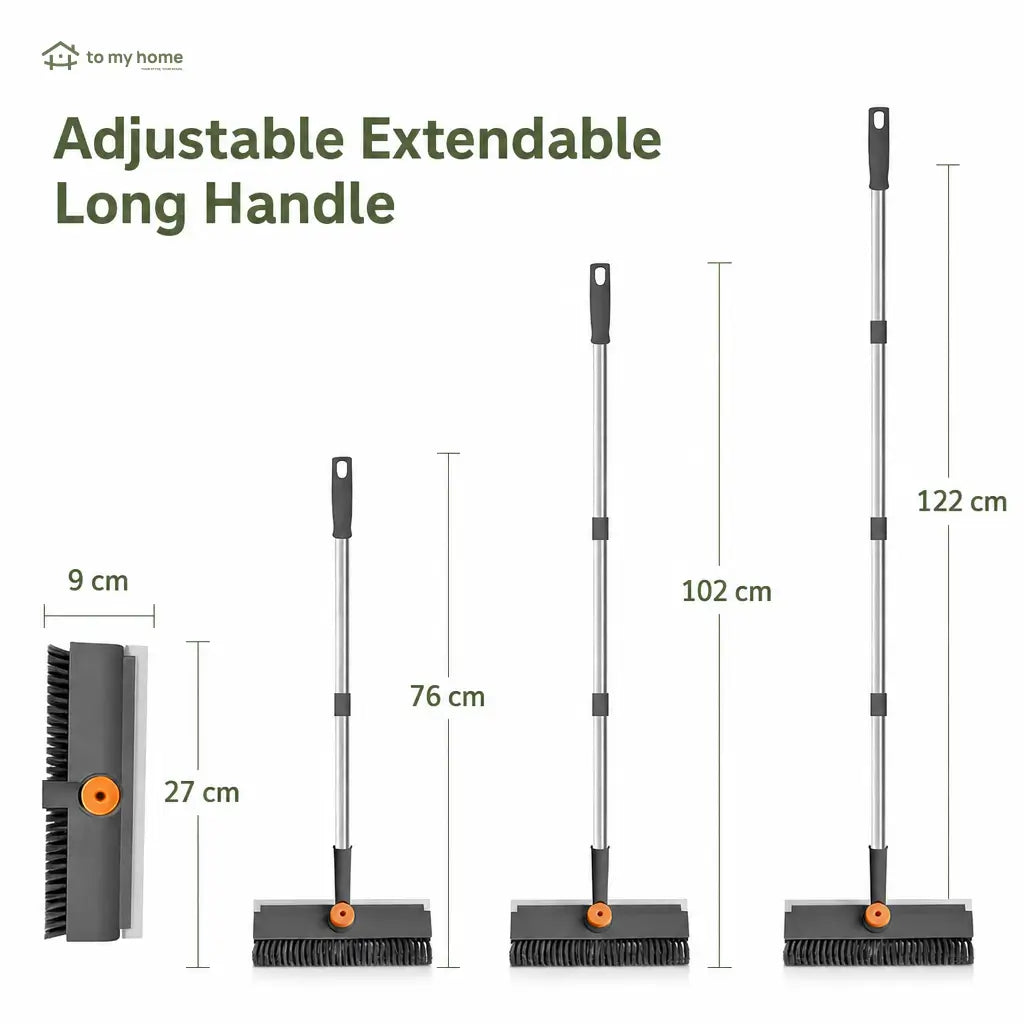 3-in-1 floor scrub brush with adjustable long handle, stiff bristles and squeegee for bathrooms, tile, patios and garages Tomyhome Global