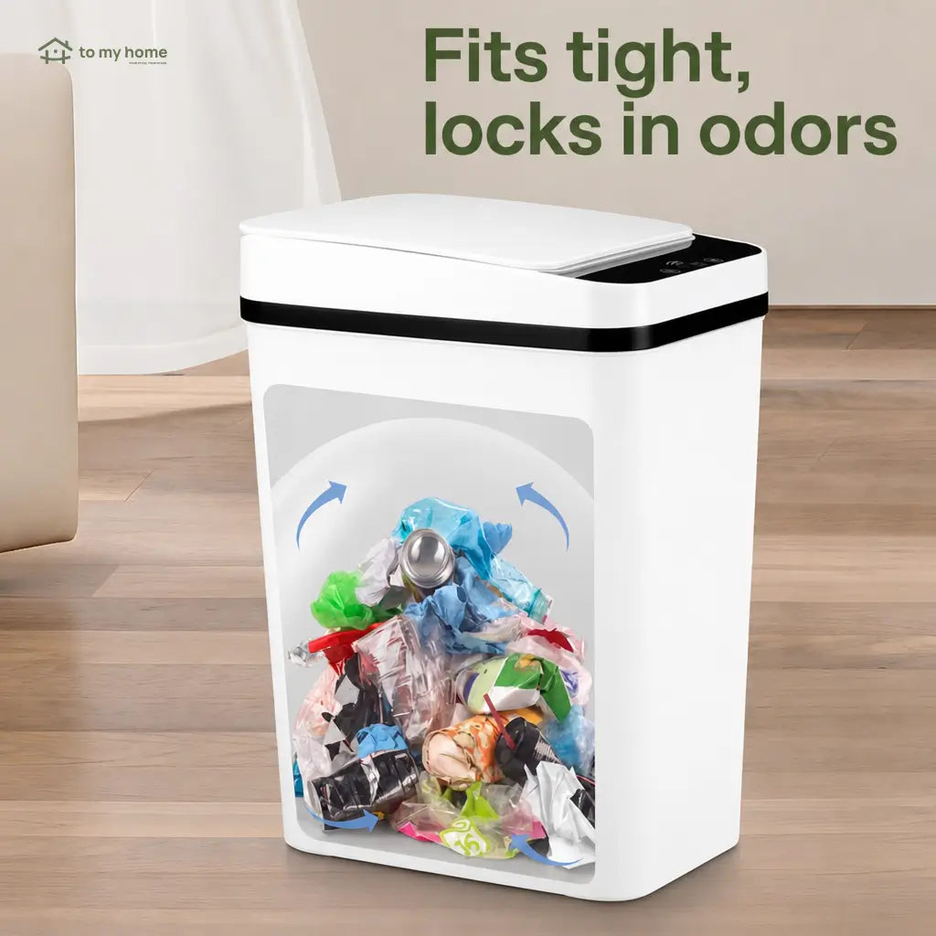 12L Touchless Motion Sensor Trash Can with Airtight Lid, Slim Waterproof Design, and Low-Noise Lid for Kitchen, Bathroom, Bedroom, Office Use Tomyhome Global