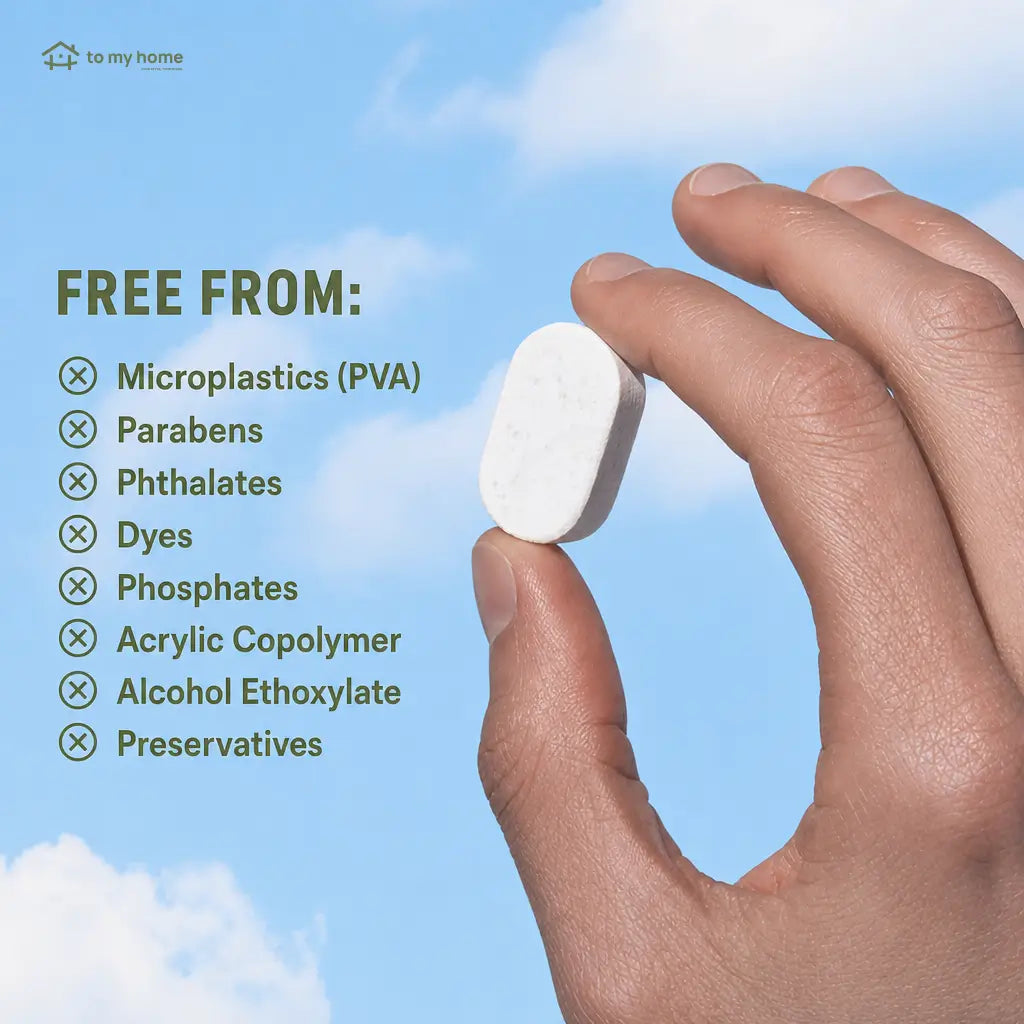 Mineral and plant-based dishwasher tablets, fragrance-free and plastic-free, for compact dishwashing with clean ingredients and effective stain removal in eco-conscious homes Tomyhome Global
