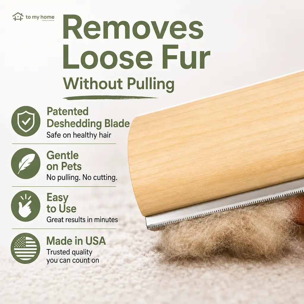 Wooden deshedding brush with stainless steel edge for gentle dog, cat, small animal, and horse grooming plus easy furniture hair removal Tomyhome Global