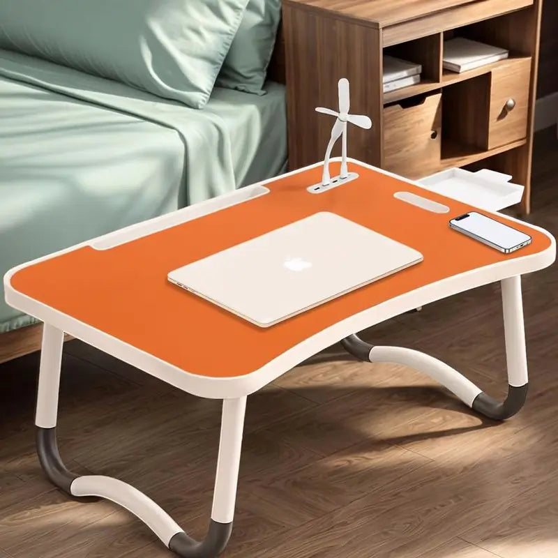 Portable Foldable Laptop Bed Desk with 4 USB Ports Storage Drawer Cup Holder Ergonomic Stand for Working Reading and Eating in Bed or Couch