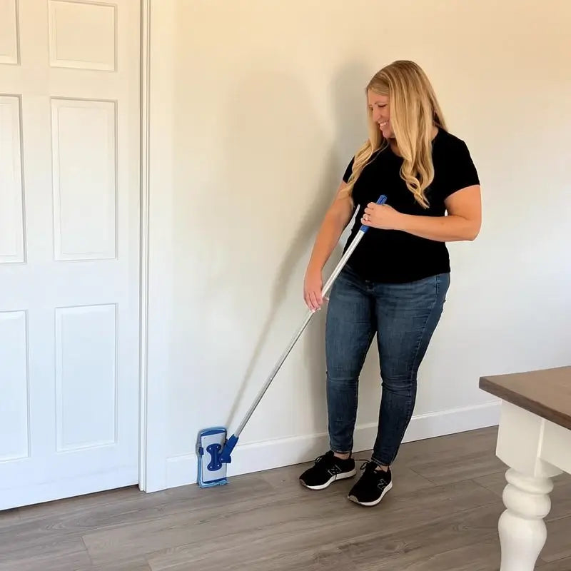 Extendable Baseboard Cleaner Mop with 177.8 cm Handle Washable Microfiber Pads for Dusting Pet Hair and Deep Cleaning Without Bending Over Easily