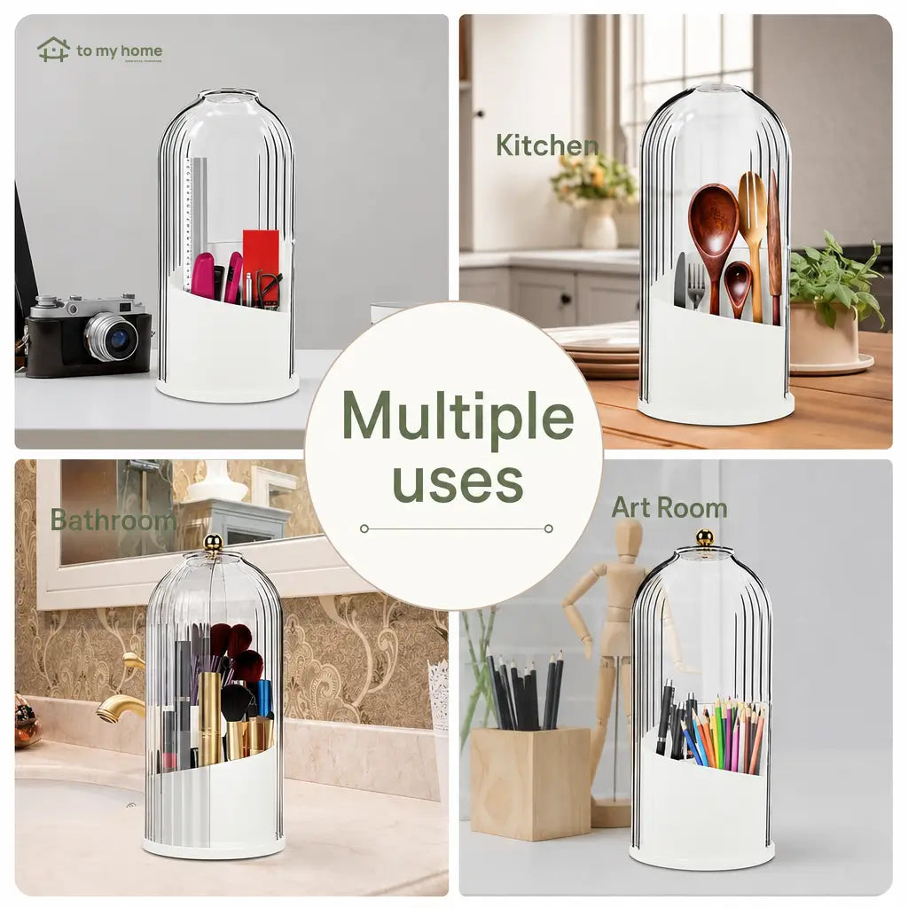 Dustproof rotating toothbrush holder with sliding cover and 3 slots for bathroom counters, vanity storage, brushes, razors, and organized daily essentials Tomyhome Global