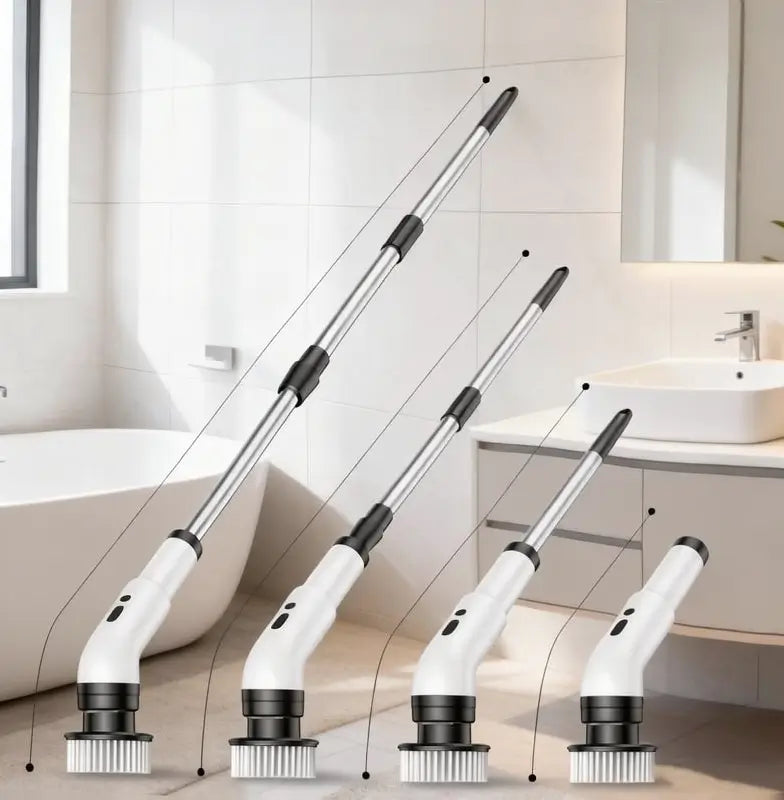 Electric Spin Scrubber Cordless IPX7 Waterproof Cleaning Brush with 9 Brush Heads Extendable Handle 2 Speeds for Shower Bathroom Kitchen Tile and Floor