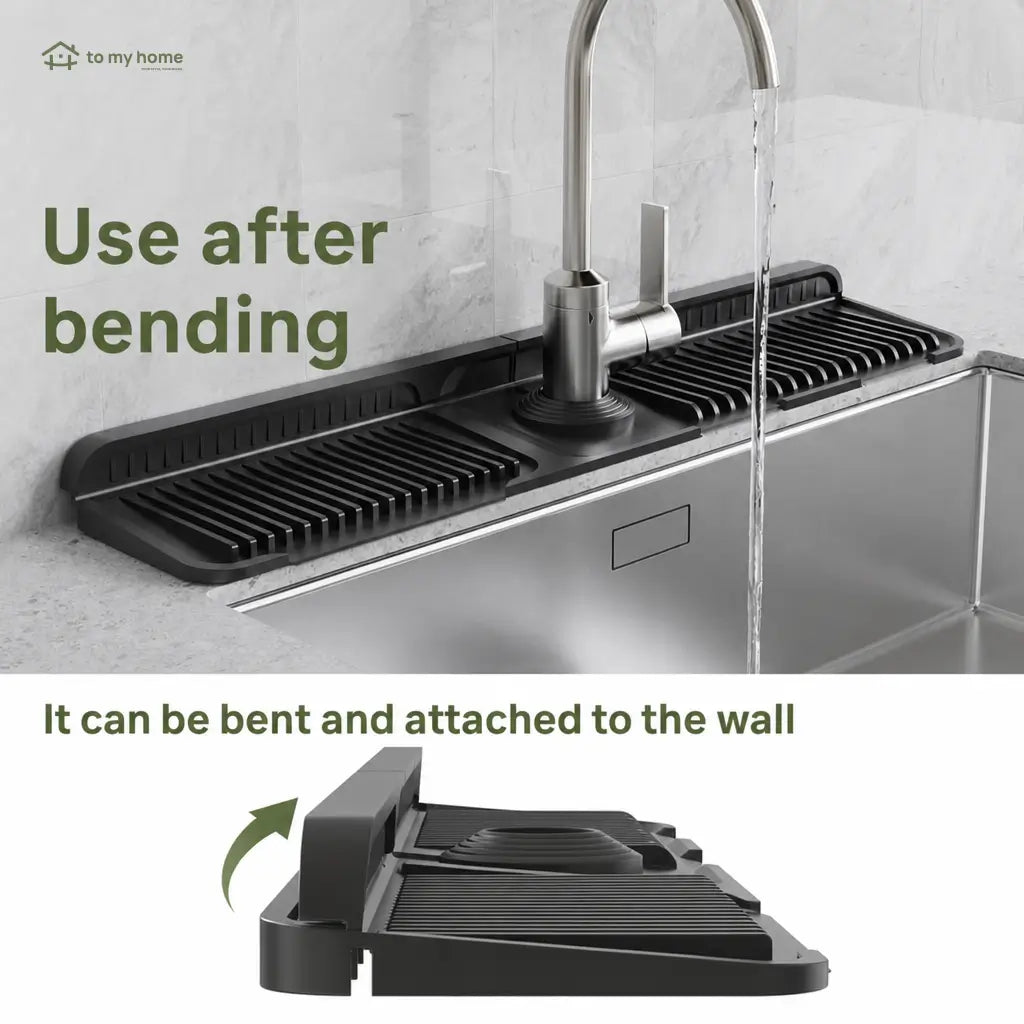 Everyday Silicone Sink Faucet Splash Guard Mat with 5° Self-Draining Slope and Button Lock for Cleaner Kitchen, Bathroom, and RV Counters Tomyhome Global