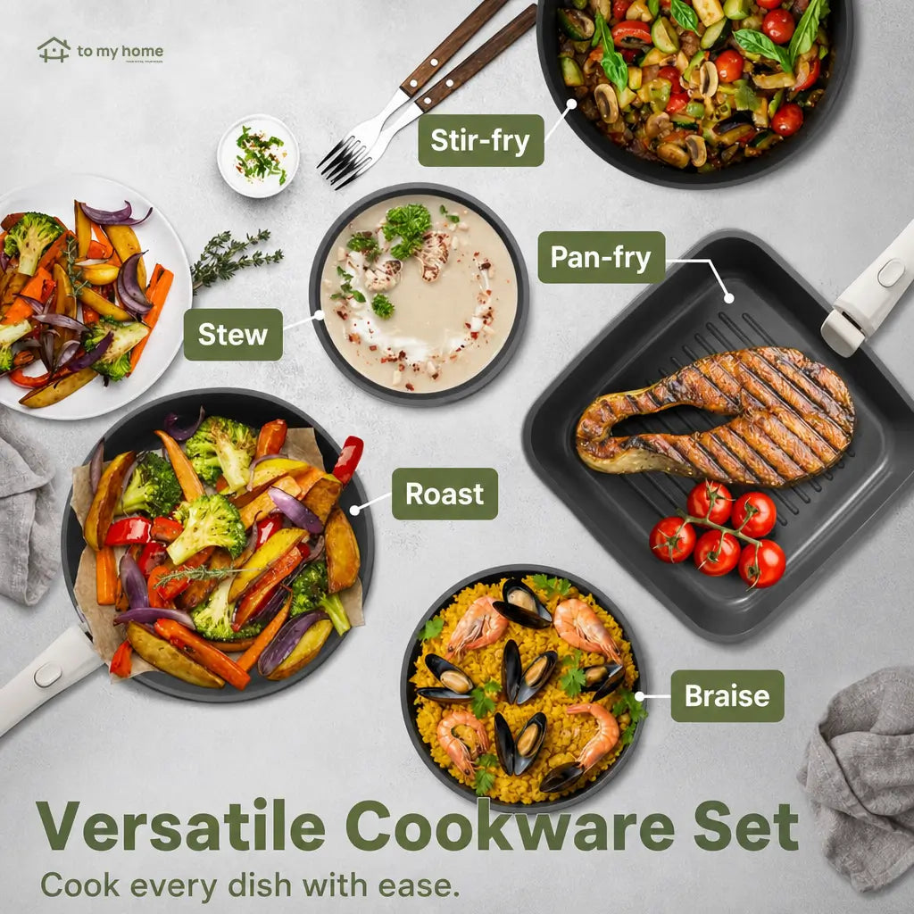 Ceramic Nonstick 22-Piece Cookware Set with Detachable Handles and Lids for Induction Kitchens, RV Cooking, Outdoor Meals, and Easy Storage Tomyhome Global