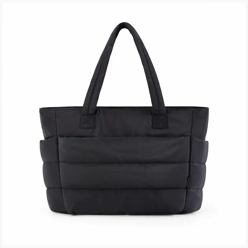 Women's Quilted Puffy Bubble Tote Bag, Lightweight Laptop Shoulder Handbag for Travel and Work, Durable Nylon Multi-Compartment Zipper Utility Purse with Stylish Design
