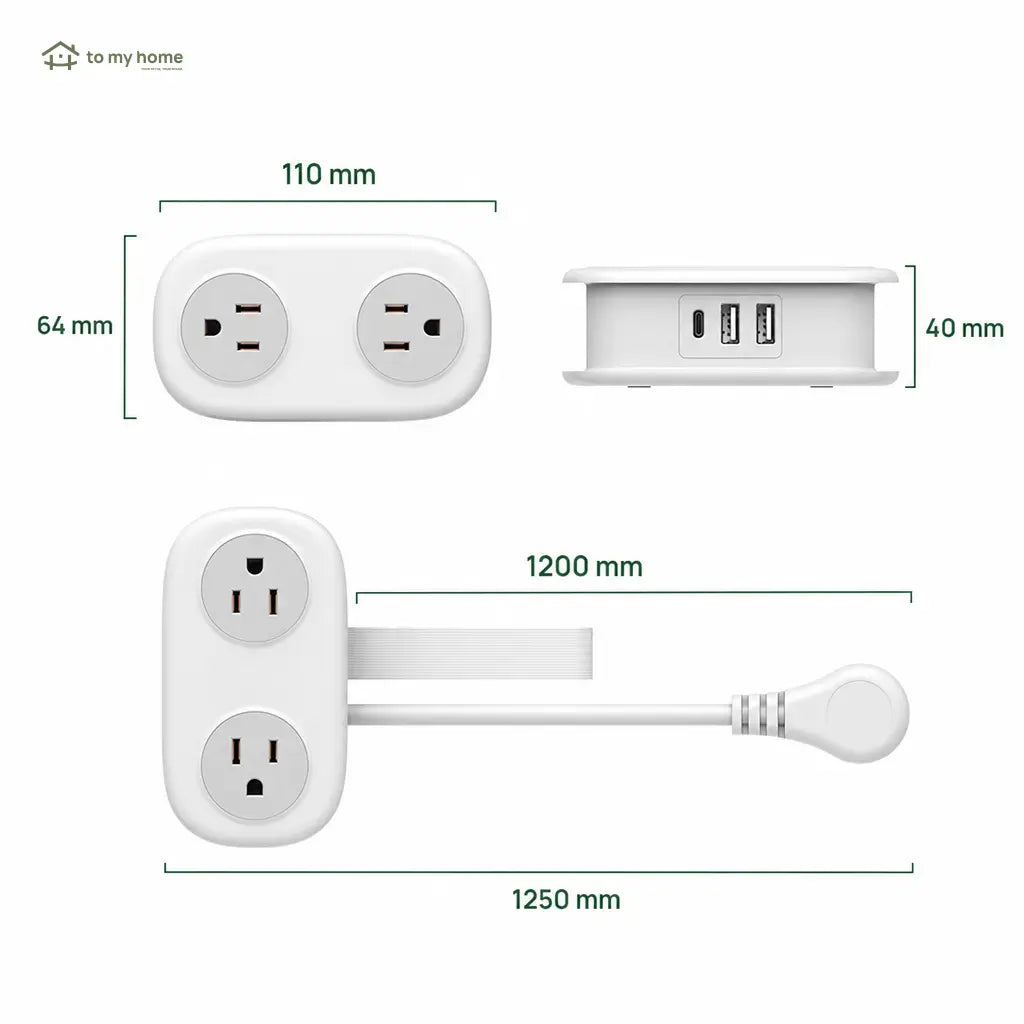 Compact travel power strip with 4 AC outlets, USB-C, flat plug and 1.25 m cord for cruises, hotels and office desks Tomyhome Global