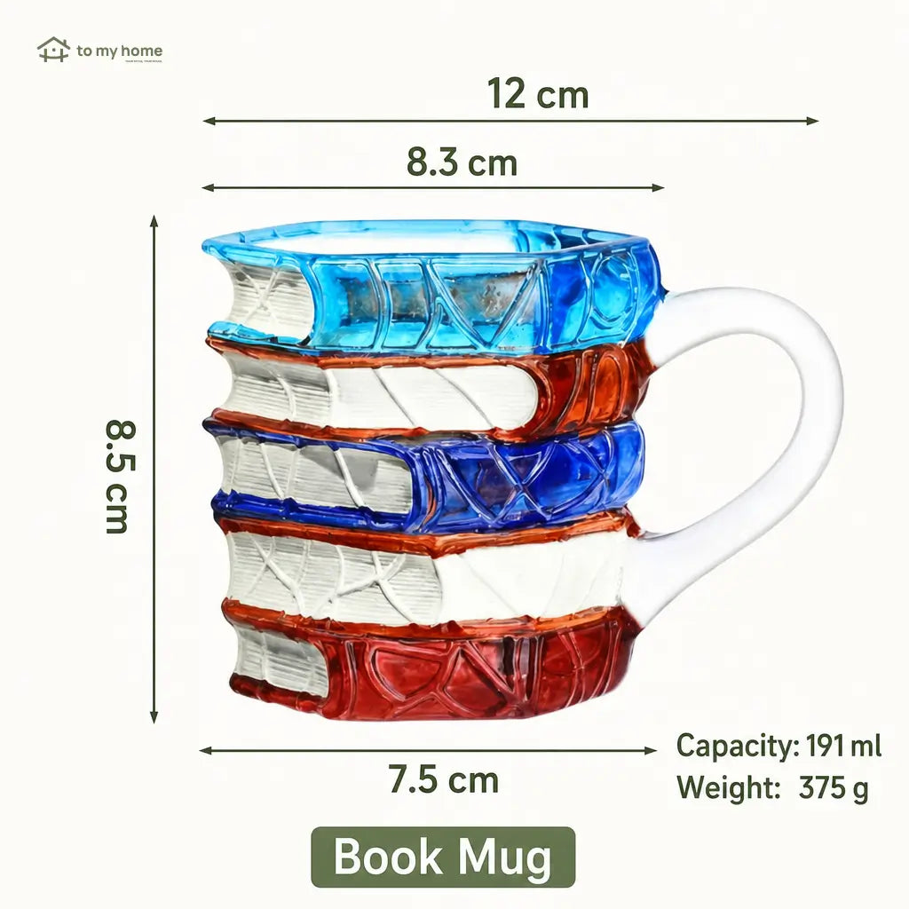 Stackable book-shaped ceramic mug with colorful 3D artwork, heat-resistant handle, reusable coffee cup creative gift for readers at home or office Tomyhome Global
